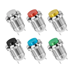 6PCS 12mm Metal Push Button Switch High Head Momentary 1NO Self-reset  Welding Feet