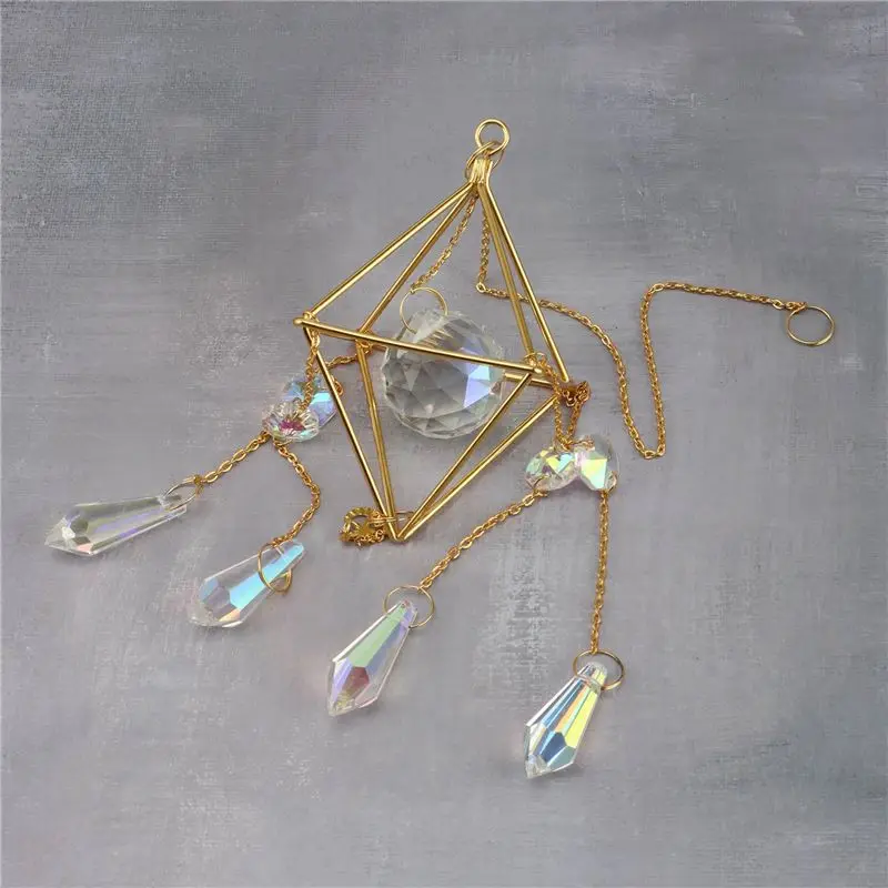 AB11 2X Crystal Sun Catcher Rainbow Prism, Boho Sun & for Moon Window Decor, Imitation Crystal Pendant, 35cm Long, for Home,