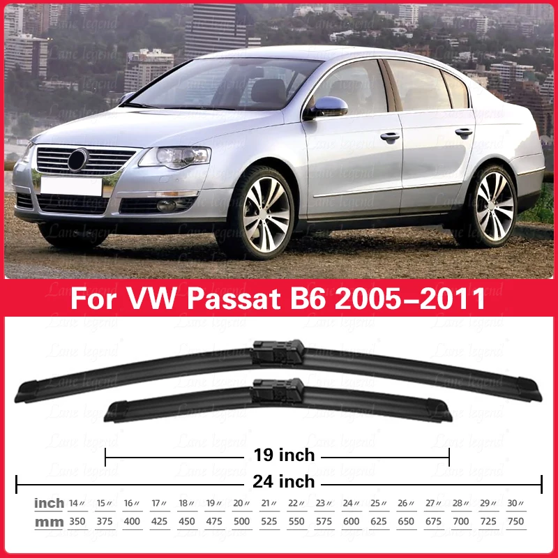 Frontwischerblätter für VW Passat B6 2005–2011 2006 2007 2008 2009 2010 Windschutzscheibe Windschutzscheibe Fensterbürsten Zubehör 24 Zoll + 19 Zoll
