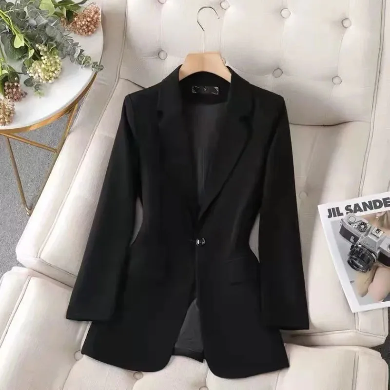 Veste Blazer Professionnelle Décontractée pour Femme, Slim, Mode Coréenne, Haut de Gamme, Moyen Long, Bureau, Nouvelle Collection Printemps Automne 2025