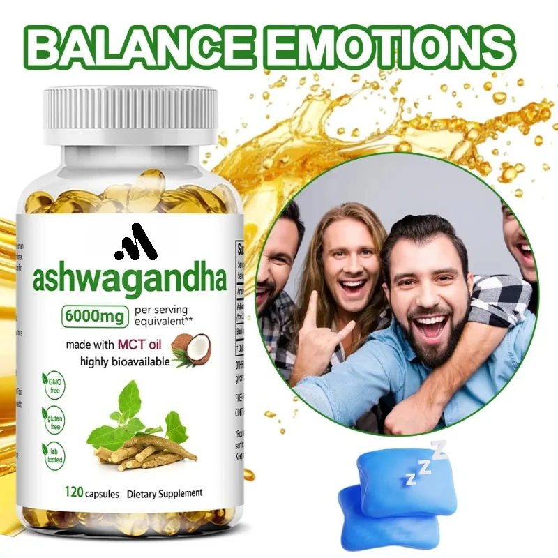 Ashwagandha Supplements 6,000mg Per Serving | 120 Coconut MCT Oil Softgels with Black Pepper, Support for Relaxation