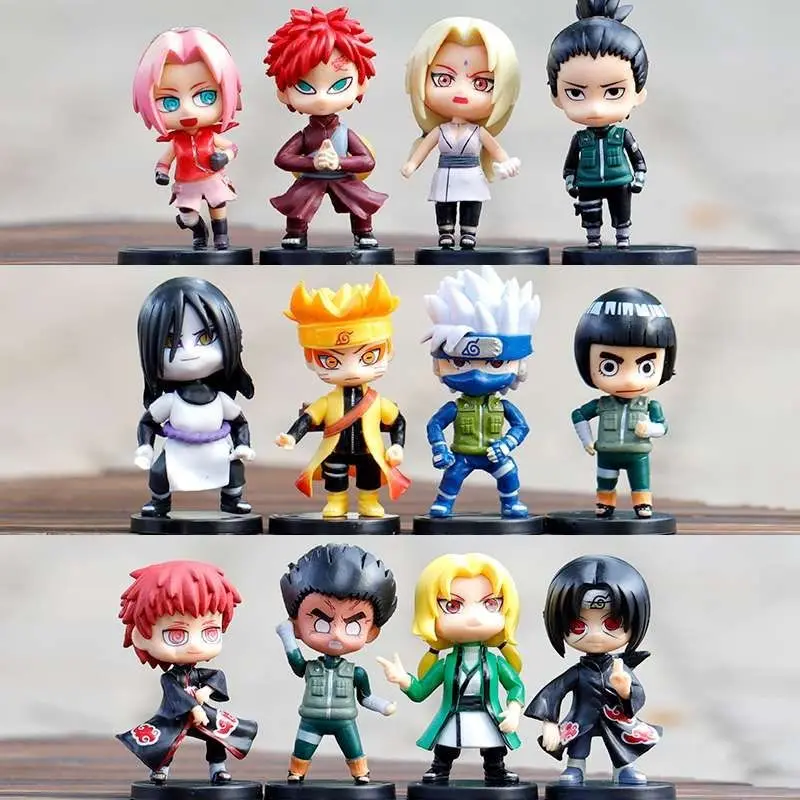 Caliente 12 unids/set Anime Naruto Shippuden Hinata Sasuke Itachi Kakashi Gaara figura de Anime versión Q figuras de PVC juguetes muñecas regalo para niños