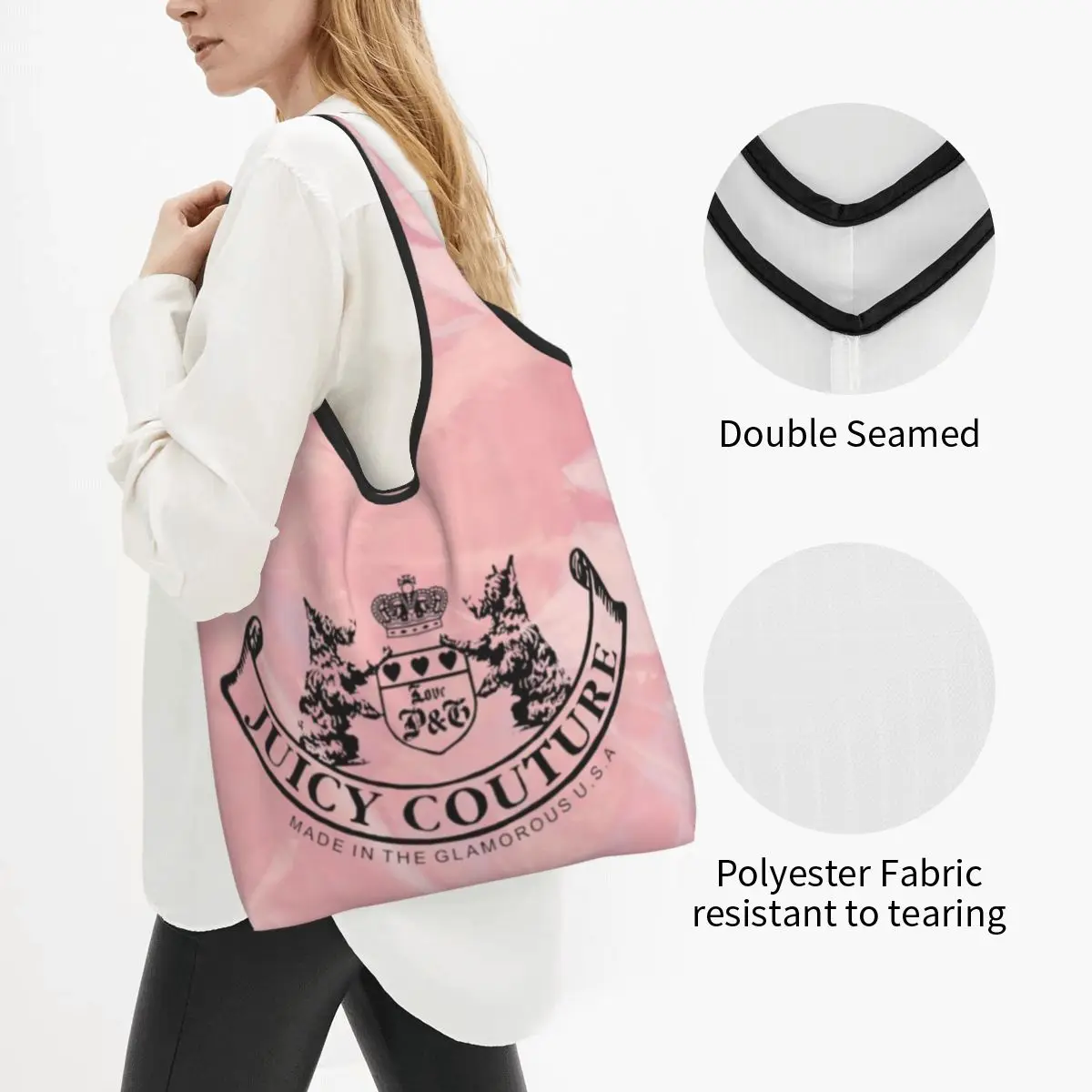 Reusable Hot-Style-Juicy-Couture-Like Grocery Bag Foldable Machine Washable Elegant Ethnic Pattern Shopping Bags