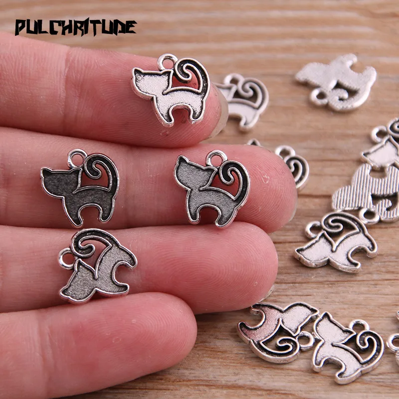 40PCS 13*13mm New Product Two Color Small Cat Charms Animal Pendant Jewelry Metal Alloy Jewelry Marking