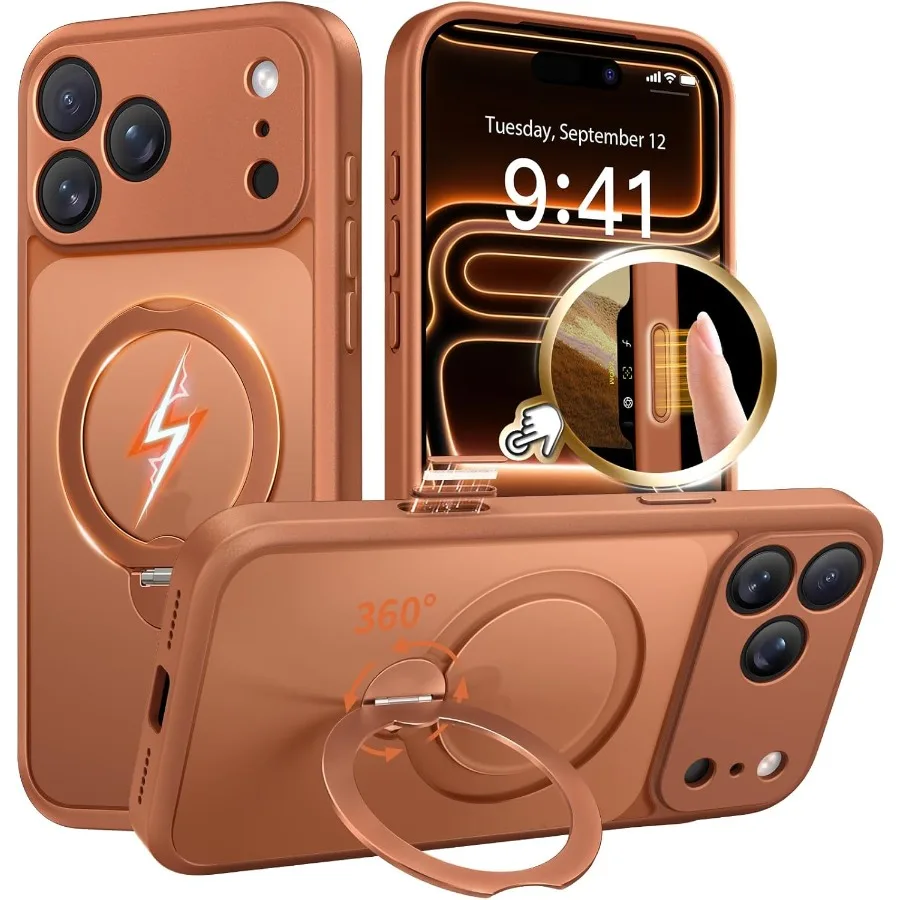 

360 Spin Magnetic Stand for iPhone 17 Pro with MagSafe Compatibility Full Camera Protection and 16FT Military Drop Protection S