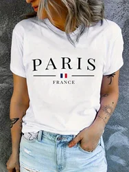 Paris Print Crew Neck T-shirt Short Sleeve Casual Top for Spring & Summer Women's Clothing