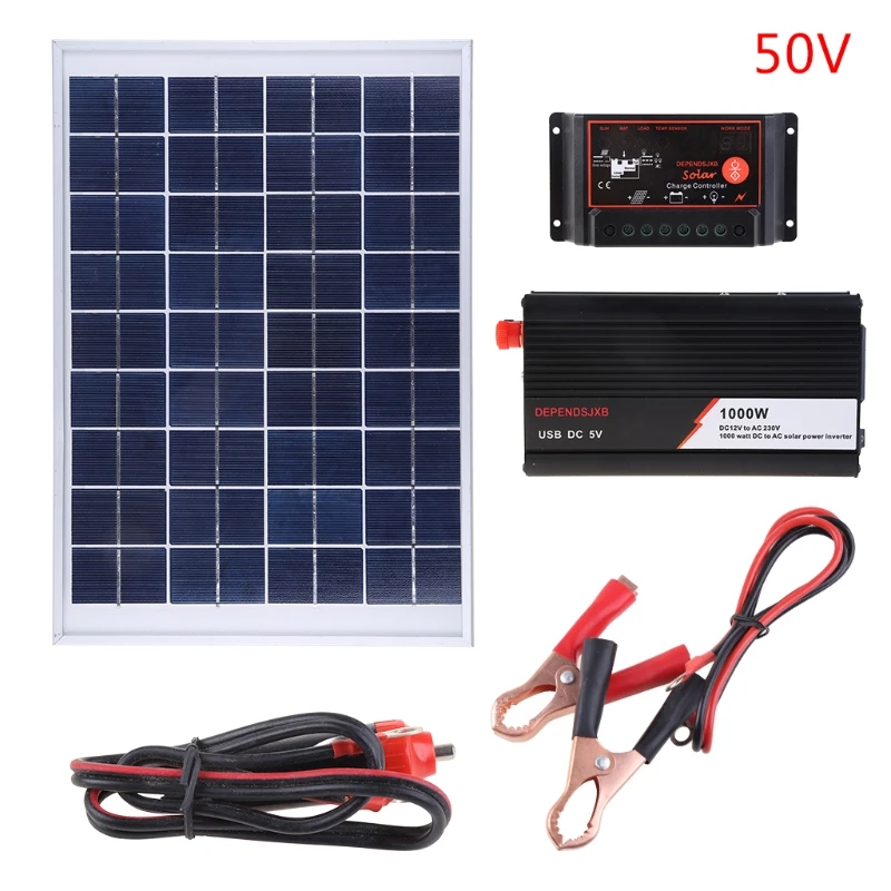 

18V 20W Solar Panel Power System + 12V / 24V Digital Controller + 1000W Inverter for Outdoor Home Energy Saving Generation