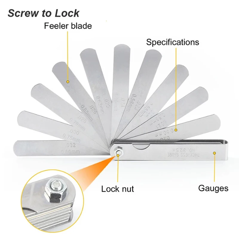 32 Blades Metric Thickness Feeler Gauge Set Tappet With Brass Gap Measure Tool Range 0.04mm 0.88mm Valve Motorcycle Measurement