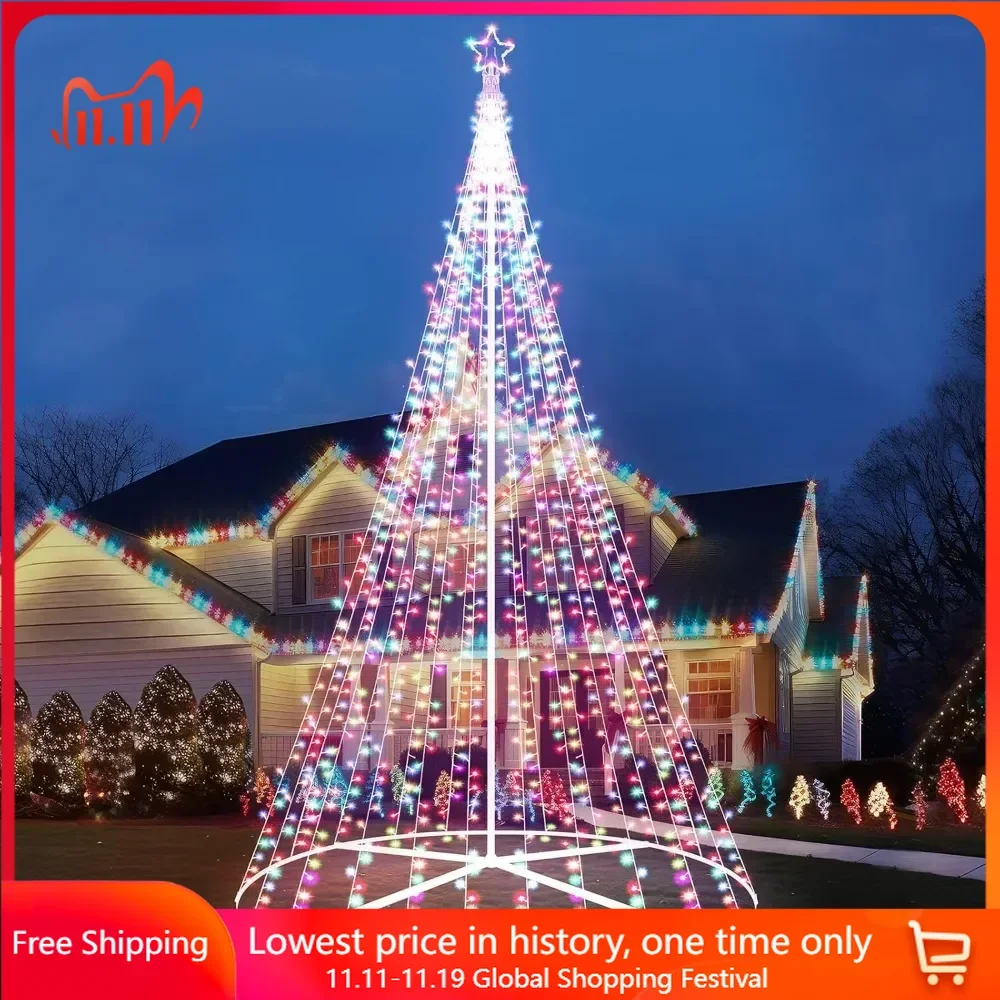 25 Foot High LED Illuminated Christmas Tree Outdoor, Pre Installed Christmas Cone Tree with Star Shaped Decoration Home &Garden