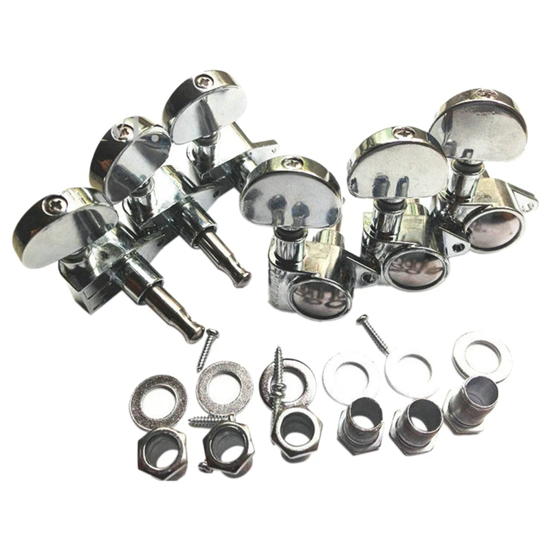 1Set Guitar String Knob Grover String Winder Guitar String Tuning Pegs Keys Tuners Machine Heads Fully Enclosed Silver