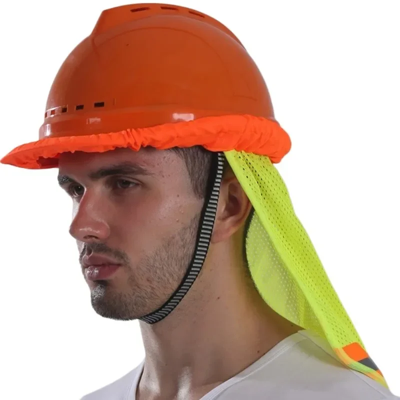 Pare-soleil d'été pour les travailleurs de la construction, casque de sécurité, bouclier de cou, casquette de coulée en maille utile à rayures