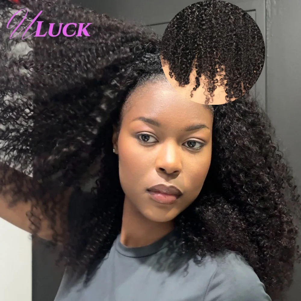 Uluck 350% كثافة البورمية بيكسي شعر مستعار مجعد غير مرئية نصف الباروكات 100% شعر بشري حقيقي الباروكات قبل قطعها غلويليس شعر مستعار جاهز للارتداء