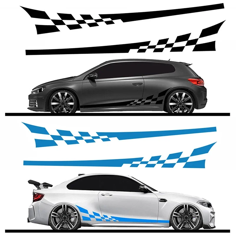 

2 Pcs Universal Lattice Side Skirt Car Stickers Modified Body Stickers Striped Garland Automobile Styling Accessories
