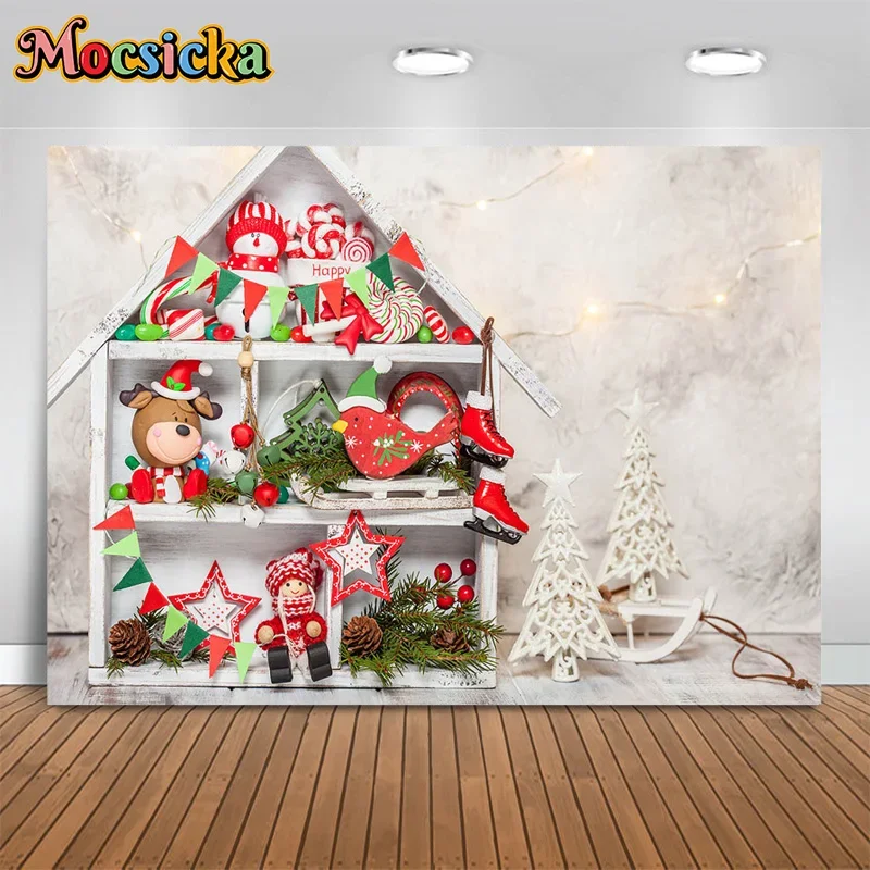 

Mocsicka New Year's Eve Photography Background Christmas Toys White Wall Backdrop Kids Birthday Party Cake Smash Props Banner