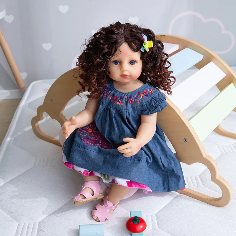 

55CM Full Silicone Body Reborn Baby Girl Dolls Curly Hair Lifelike Toddler Babies Bath Doll Toys Kids Birthday Present