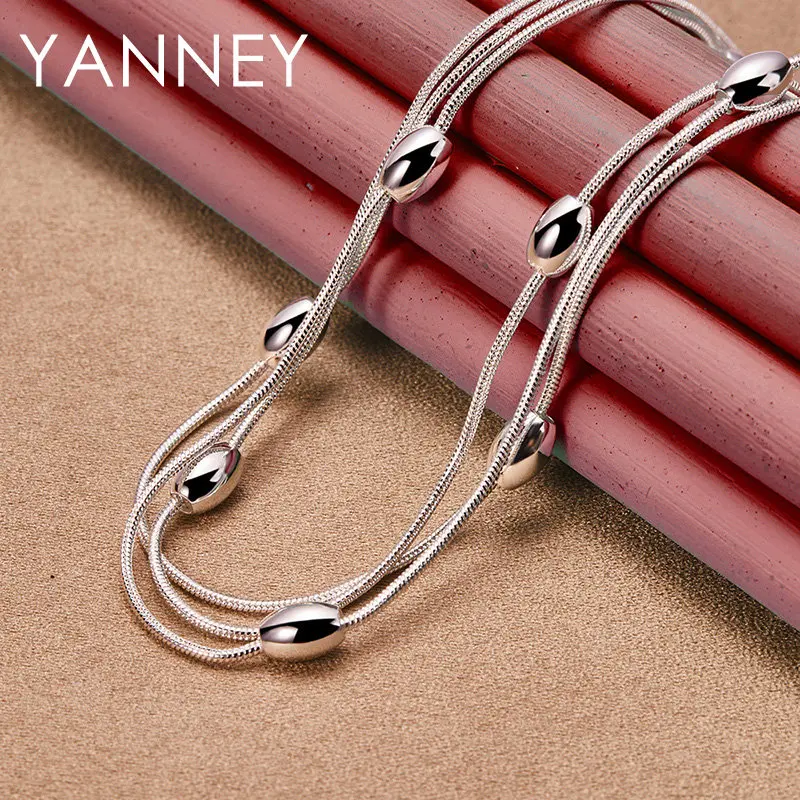 Charm 925 Sterling Silver 18 Inches Bead Chain Necklace Fashion Women Men Wedding Party Punk Accessories Jewelry image 2