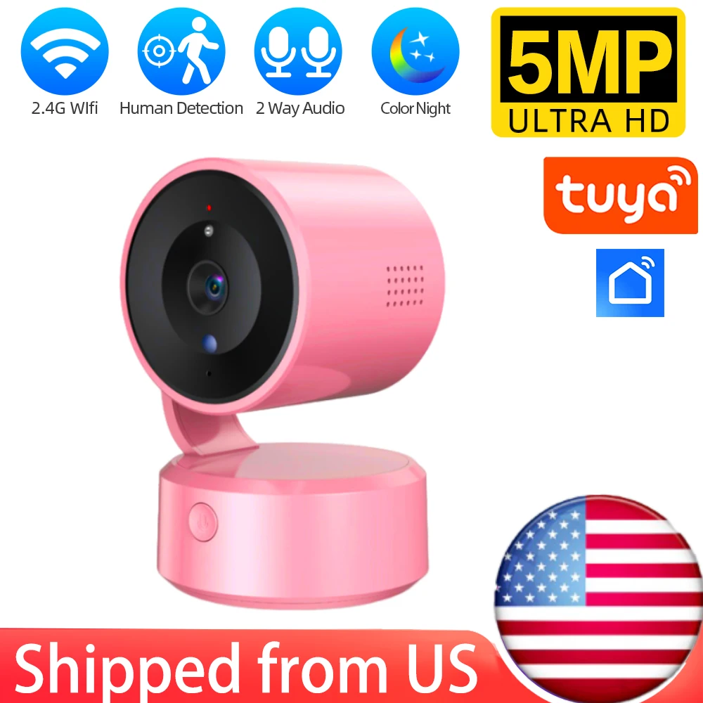 5MP Tuya Mini PTZ WiFi CCTV Security Camera One Touch Call Feature for Indoor Wireless Video Surveillance and Baby Monitor Cam