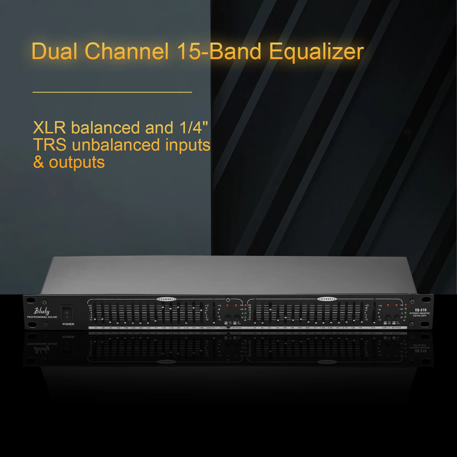 15-Band Equalizer Btuty EQ-215 Channel 15-Band Equalizer 1U Rack Mount 2-channel Stereo Graphic Equalizer Musical Equalizer