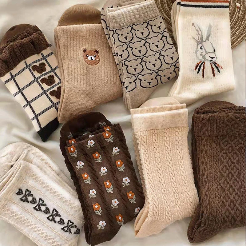 Women Socks Cotton Animal Print Autumn Winter Ladies Sock Fashion Cute Bear Calcetines Harajuku Calcetines Mujer Gift For Girls