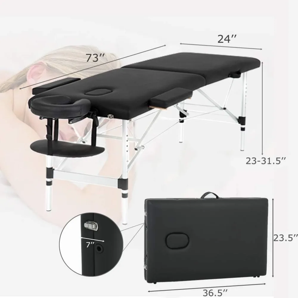 Massage Table Portable Massage Bed Spa Bed 73 Inch Aluminium Lash Bed with Non-Woven Bag Face Cradle Carry Case