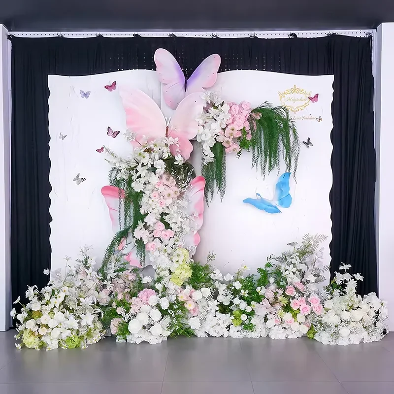 Custom Large 3D Butterfly Plastic Flower Wall Modern Storybook Background for Wedding Event Decor Indoor/Outdoor Window