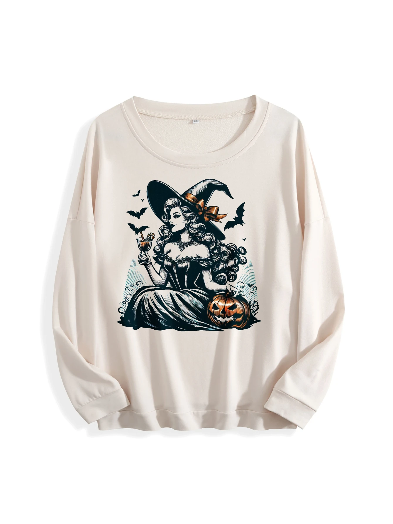 Maglione girocollo multicolore da donna caldo strega di Halloween vestibilità ampia in puro cotone per l'autunno inverno stile sportivo di Halloween