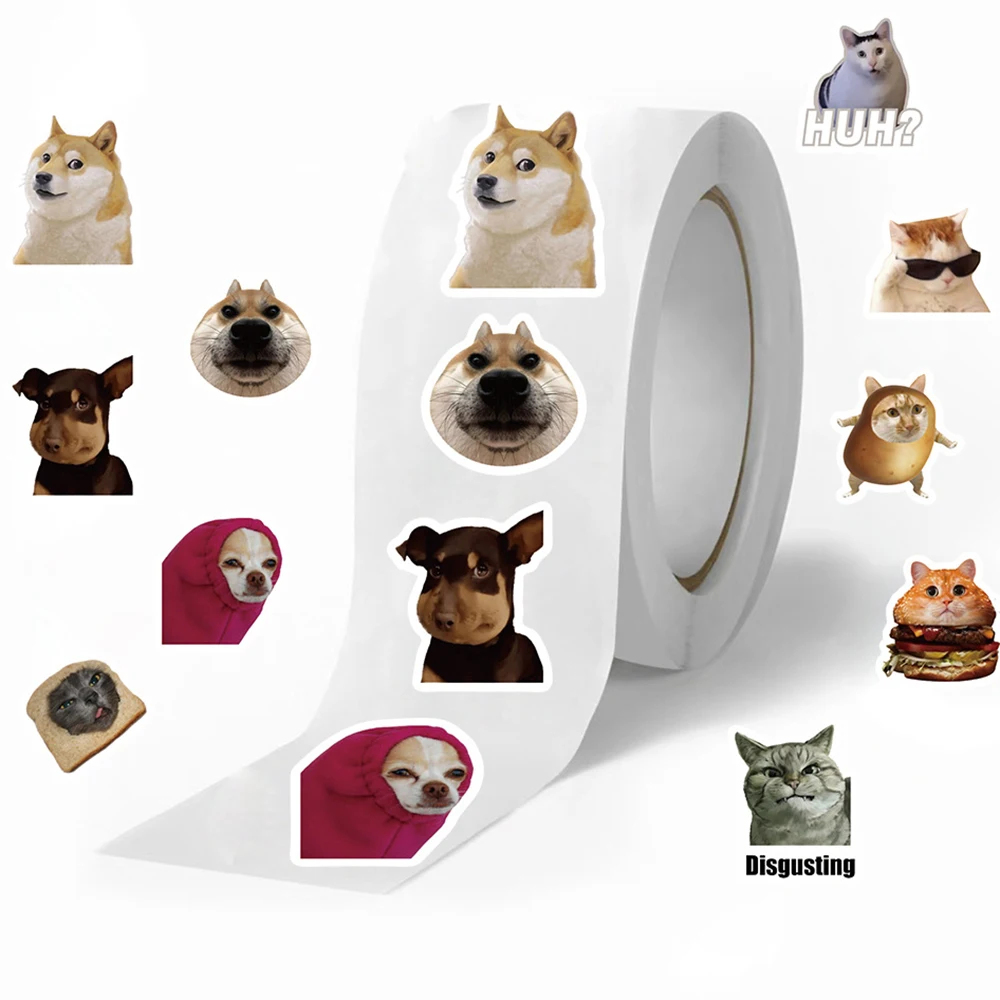 50-500PCS Cute Funny Dogs Cats MEME Stickers Roll Animal Cartoon Decals Toys Sealing Labels Kids Reward Stickers Gifts image 5