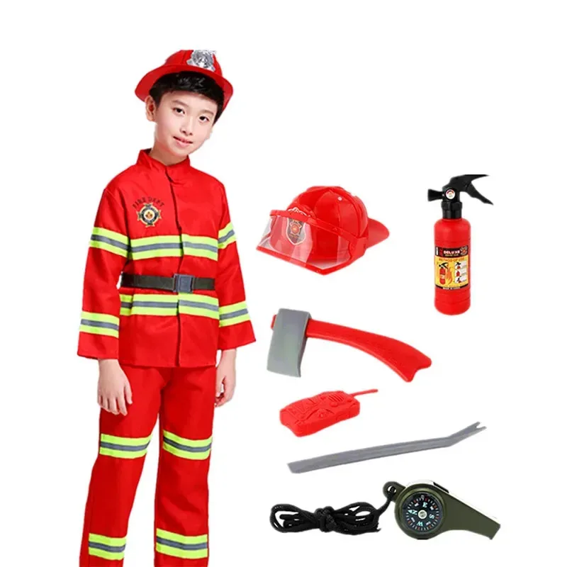 

7Pc Child Firefighter Costumes Firefighter Toys Firefighter Tools with Walkie-talkie, Compass Whistle, Axe Kit Pretend Play Toy