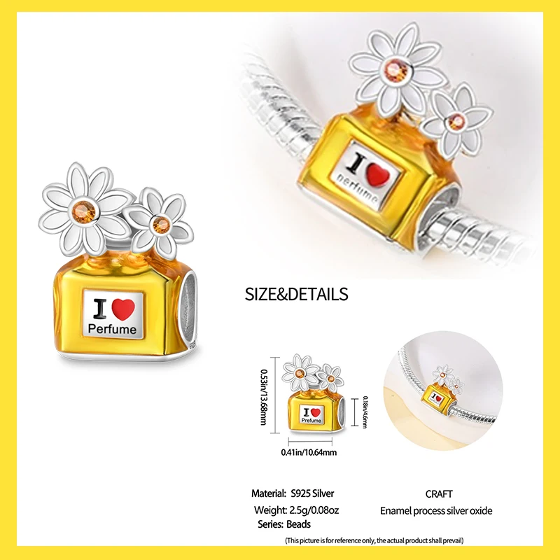 100% 925 prata esterlina charme grânulo 3mm perfume série margarida doce diy design original elegante jóias finas fazendo