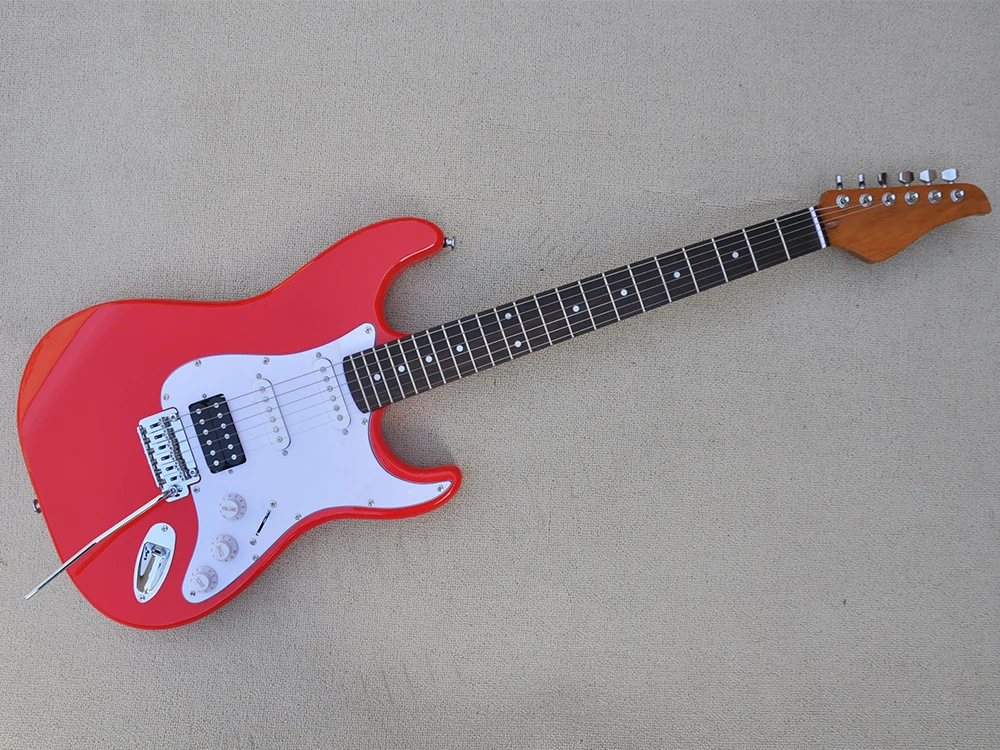 

Red 6 Strings Electric Guitar with White Pickguard,Rosewood Fretboard,Customizable