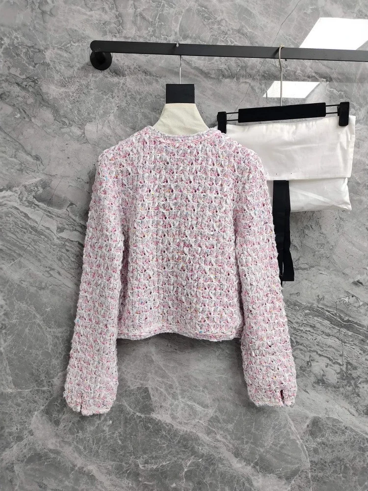 New Ice Cream Colored Cardigan with Diamond Buttons Fashionable Dress Jacket and Pocket Design for Socialites