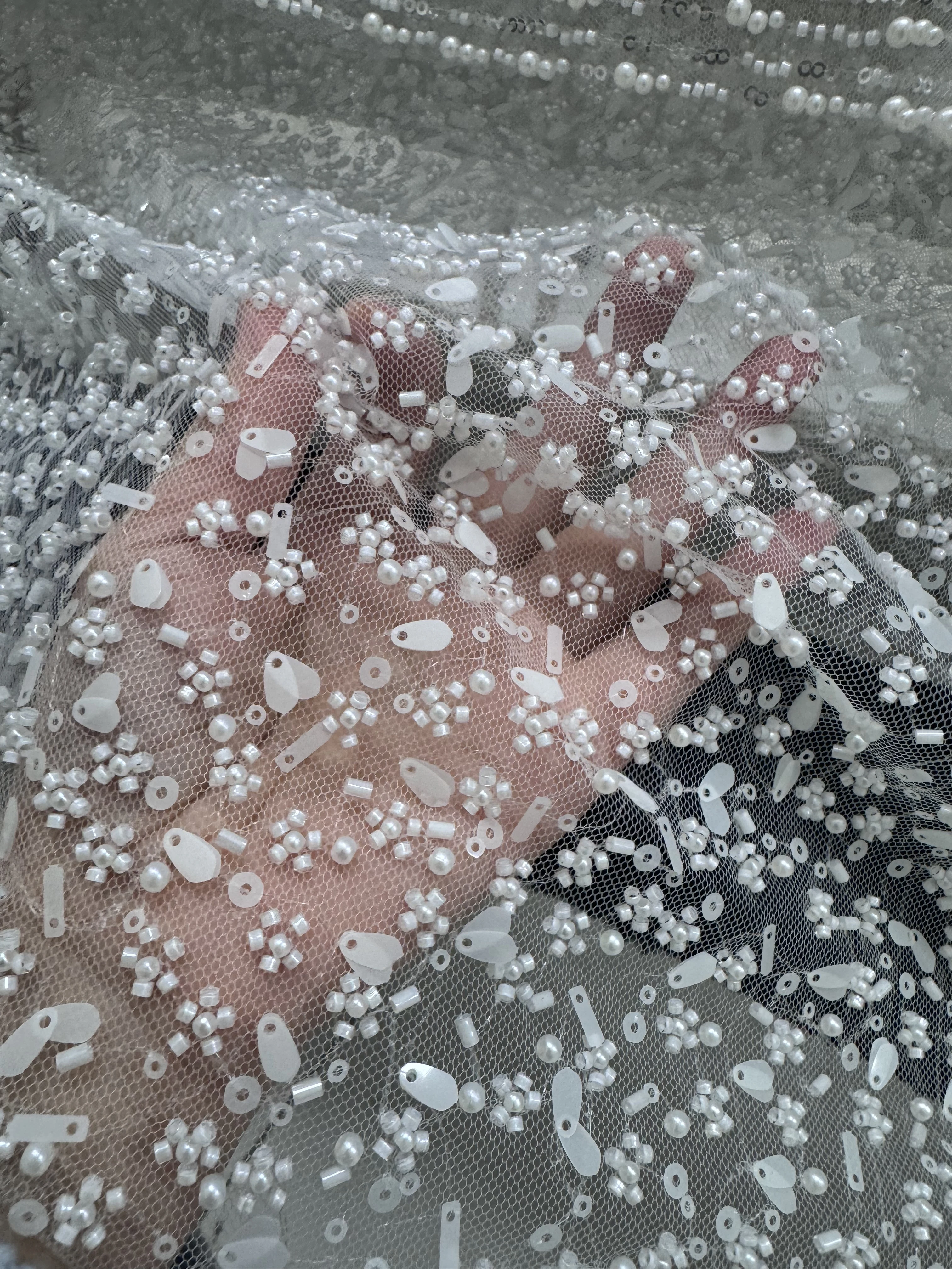 White plus Sequined Lace Embroidered Dress Draping Fabric for Wedding Fabric