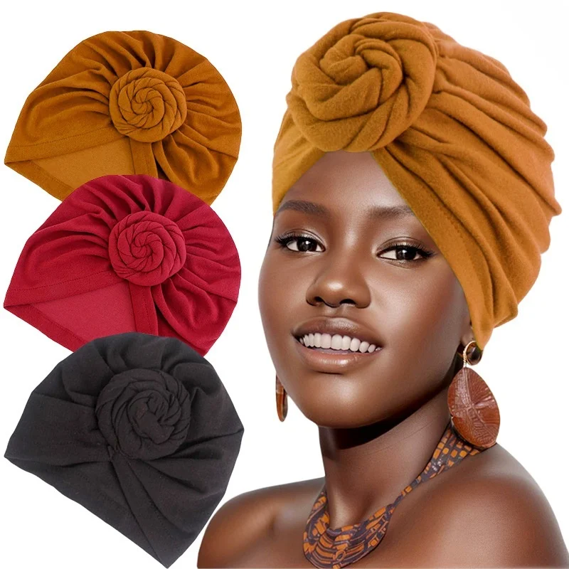 

African Twist Headwrap for Women Head Wraps India Hat Hijabs Cap Ladies Turban Bonnet Soild Cotton Top Knot Inner Hijab Caps