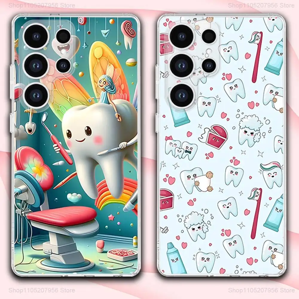 

Cartoon Teeth D-Dentist Phone Case For Samsung A30,71,51,S9,10,20,Ultra,FE,Lite,S25,24,22,23,21,PIus,Transparent, Silicone