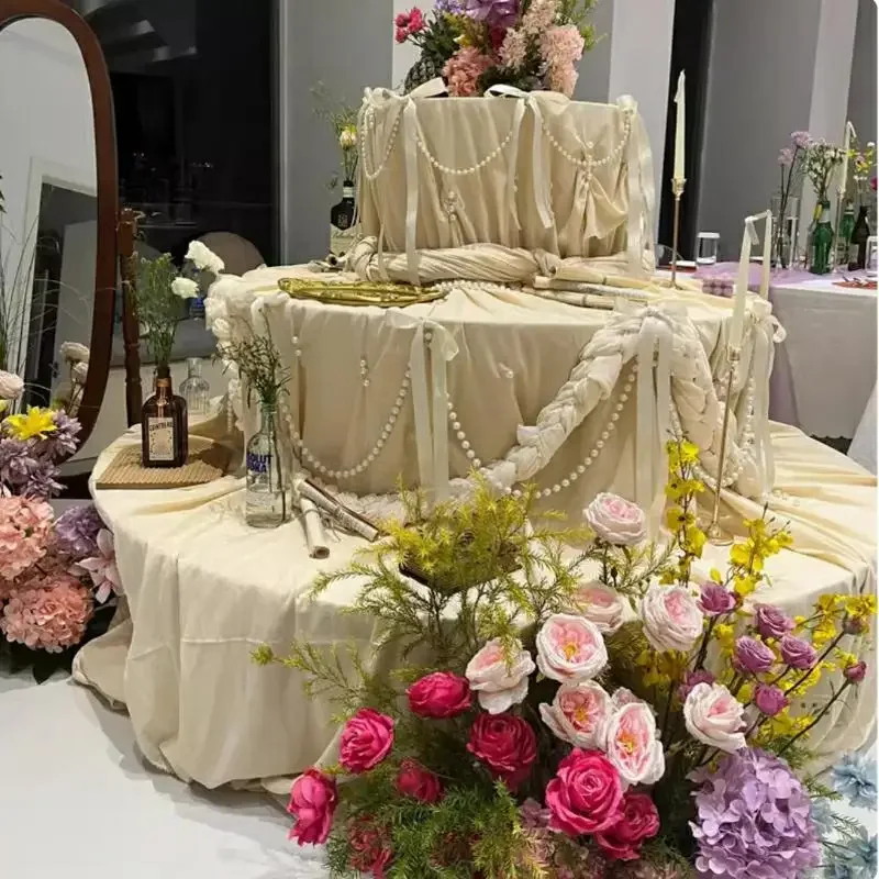

3PCS round Candy Bar Tower Table with Cloth Cover for Engagement Banquet Wedding Dessert Display Outdoor Party Birthday