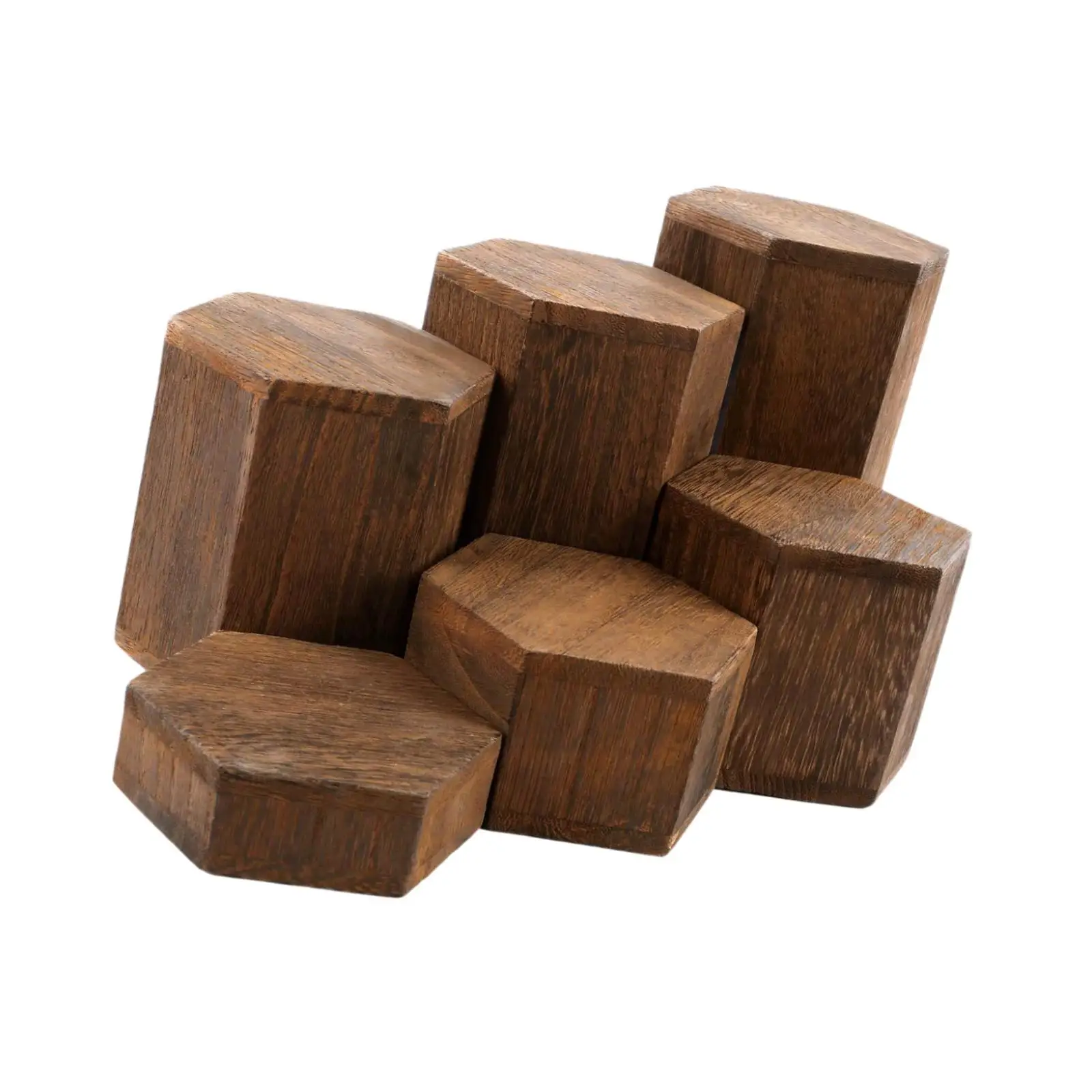 6 Pieces Hexagonal Display Blocks Wooden Hexagon Display Risers Step Plinths Hexagon Display Stand Set for Retail Desserts view 2