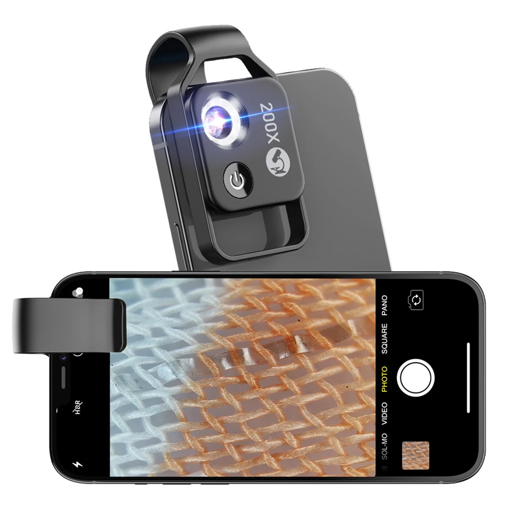 200X Digital Microscope Lens with CPL Mobile LED Guide Light Lamp Micro Pocket SuperMacro Lens for iPhone Samsung phones