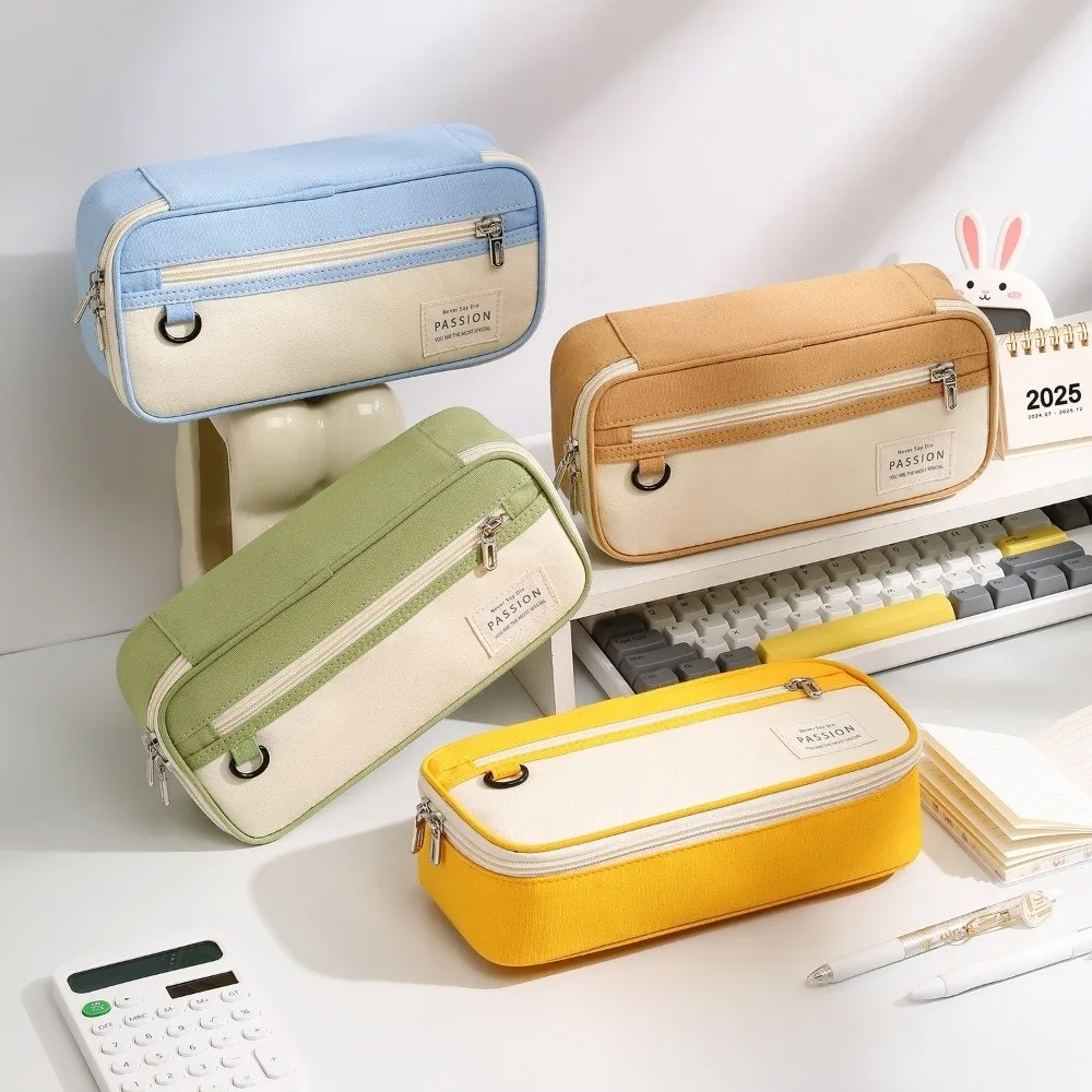 

New Simple Design Pen Bag Double-Layer Large Capacity Stationery Box Durable Pencil Case Student Use School Supplies