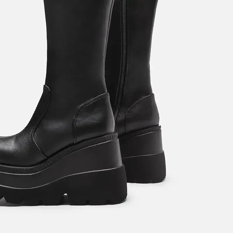 Knee High Shaft Shoes Woman Heels Elegant Heeled Round Toe Black Long Boots for Women Chic Fashion 2024 Winter Novelty Gyaru New image 5