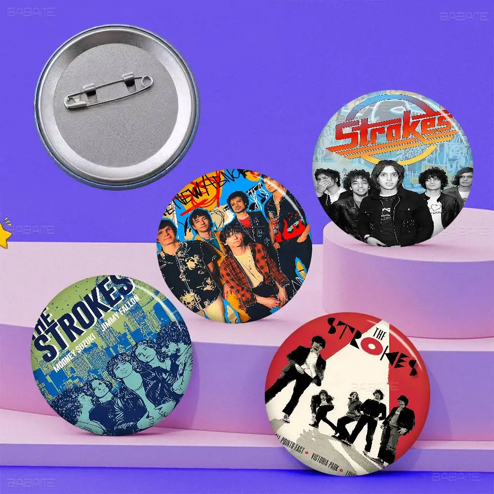 Rock Band The S-Strokes Cartoon Brooches Anime Badge Round Handmade Brooch Lapel Pins Jewelry For Backpack Clothes Gifts