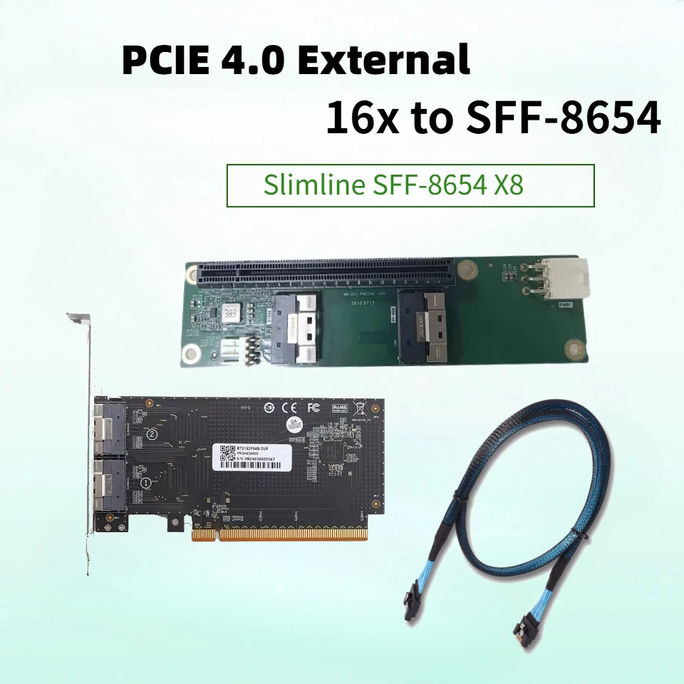 PCI-E 4.0 X16 To SlimSAS SFF-8654 8i 74P Adapter Card High-Performance Split for External Expansion Gaming GPU Riser Base Plates