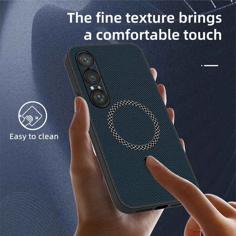 For Sony Xperia 1 VII 5 III Case for Magsafe Magnetic Pu Leather Texture Anti-Slip Shockproof Hard Phone Cover for Xperia 1 VI view 3