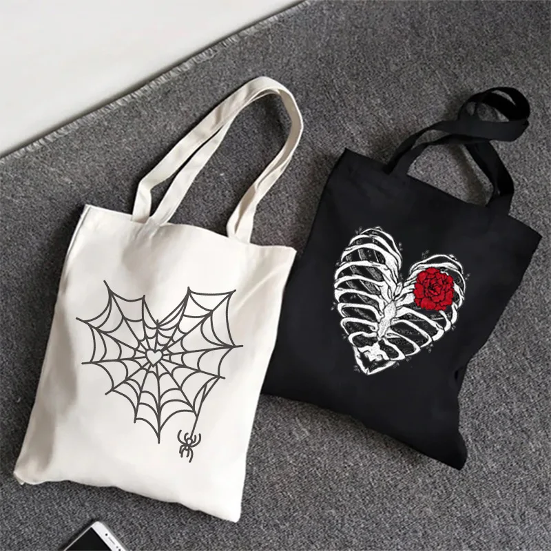 Fashion Gothic Anime Spider Web Ladies Shoulder Bag Casual Handbag Eco Large Capacity Portable Travel Shopping Bag Schoolbag