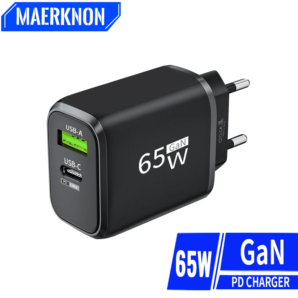 

65W GaN Charger USB Fast Charger Quick Charger QC3.0 PD USB C Type C Charger Wall Adapter For iPhone 15 14 13 Pro Phone Charger