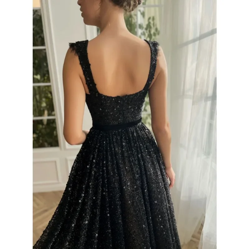 Elegant Y2K Strap V Neck High Waist Halter Evening Cocktail Long Dress Prom Gown Sexy Lace Sequins Corset Party Dress for Women