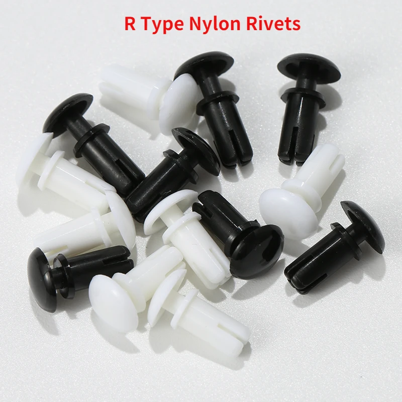 50pcs/lot Black / White R Type Nylon Rivets Furniture Plastic Nylon Pins R4050 R4060 R4070 R4080 R4090 R4100 R4120-R6080