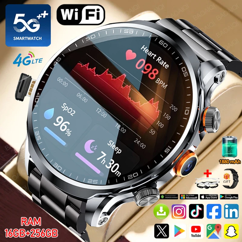 4G Full Network Smart Watch Heart Rate 680*680 AMOLED 1880mah 16GB+256GB RAM HD Camera GPS WIFI Google APPS Download Smartwatch