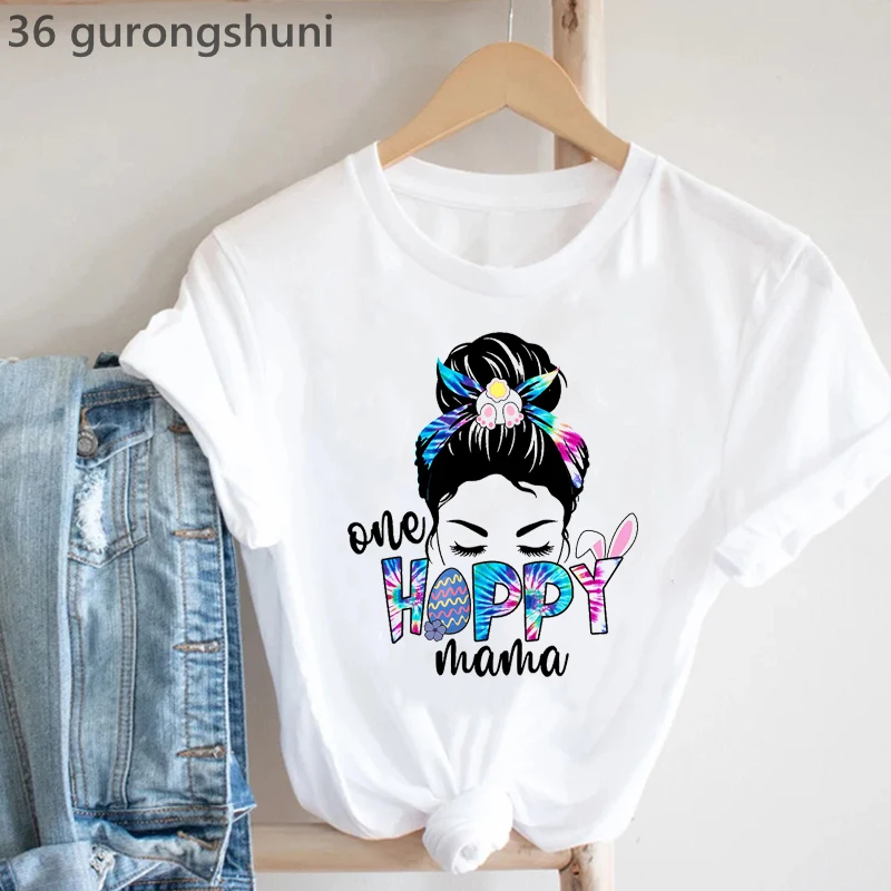 Rainbow One Happy Mama Graphic Print T-Shirt Women Mom Life Tshirt Femme Harajuku Shirt Summer Fashion T Shirt Female Streetwear