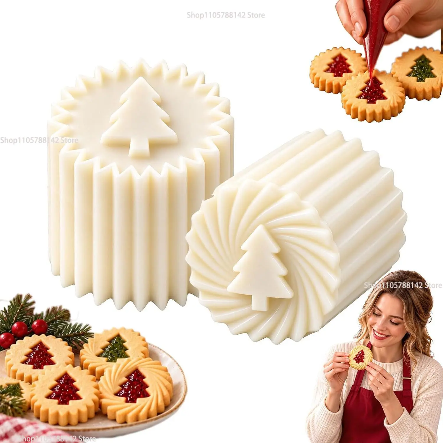Christmas Tree Cookie Press,Christmas Tree Cookie Press,Double-Sided Pastry Mold Set Two Double-Ended Pastry Molds