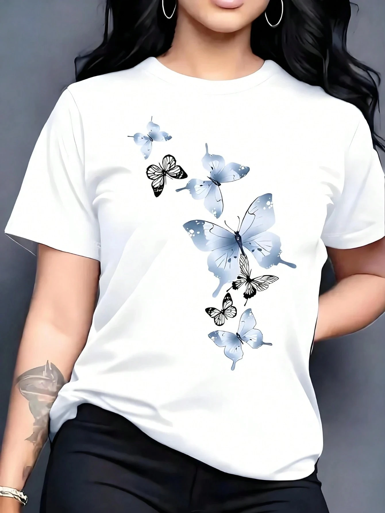 2026 Fashion Item Fun Purple Butterfly Outdoor Leisure Sports Pure Cotton T-shirt Hip-hop Rap High Street Comfortable T-shirt